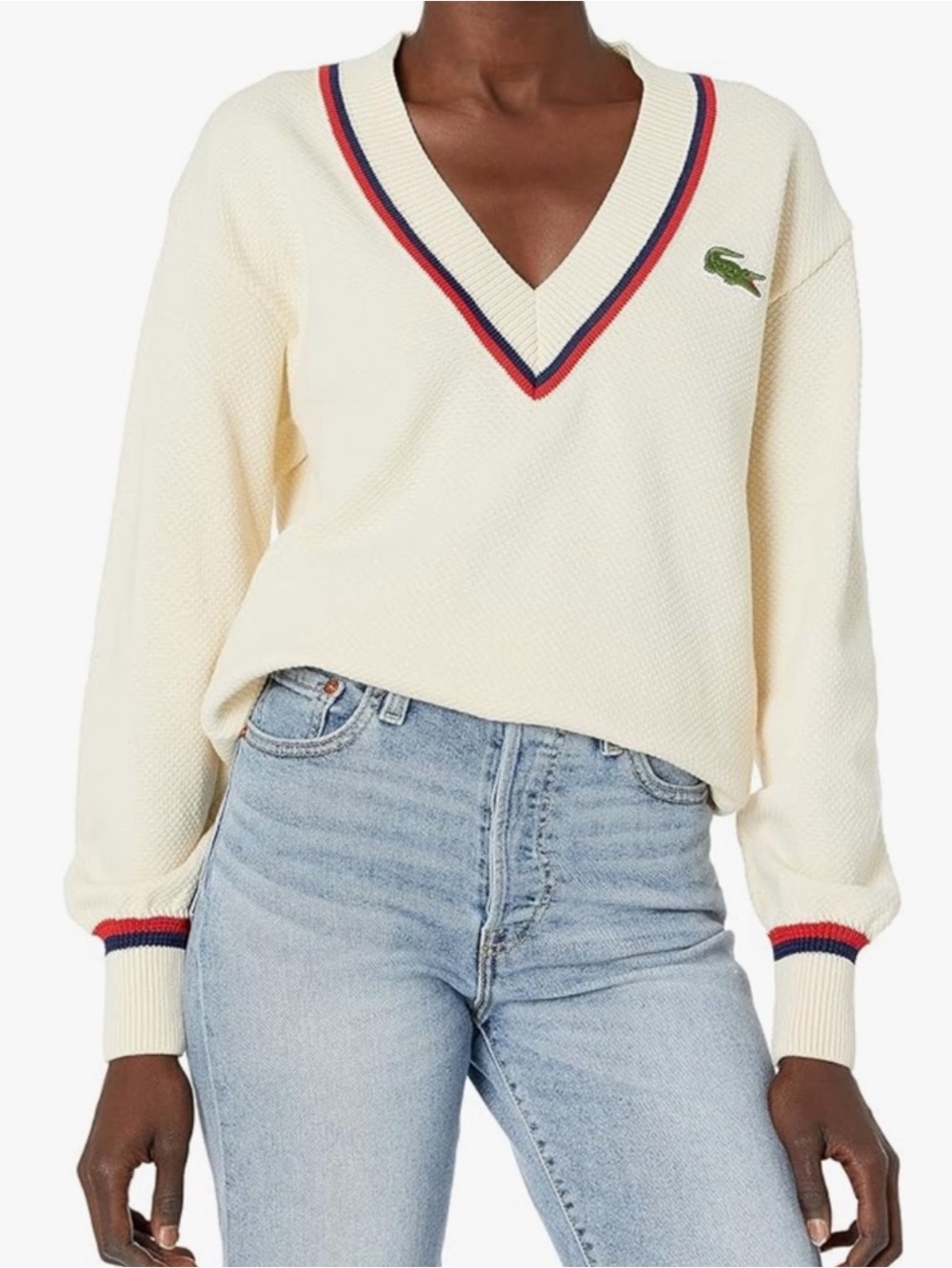 Lacoste “Made in France” V-neck Honeycomb Sweater Style AF2021. Size XS NWOT.